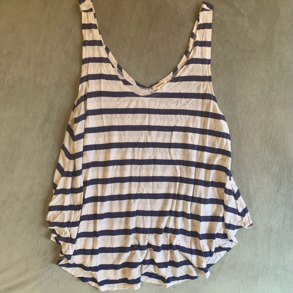 Garage White and Navy Striped Tank